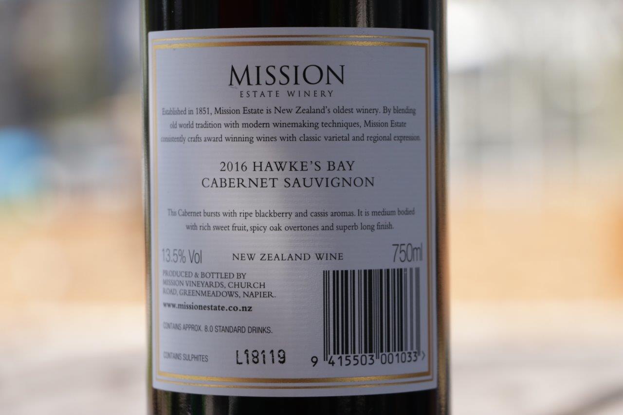 MISSION ESTATE WINERY 2016 HAWKE'S BAY Cabernet Sauvignon